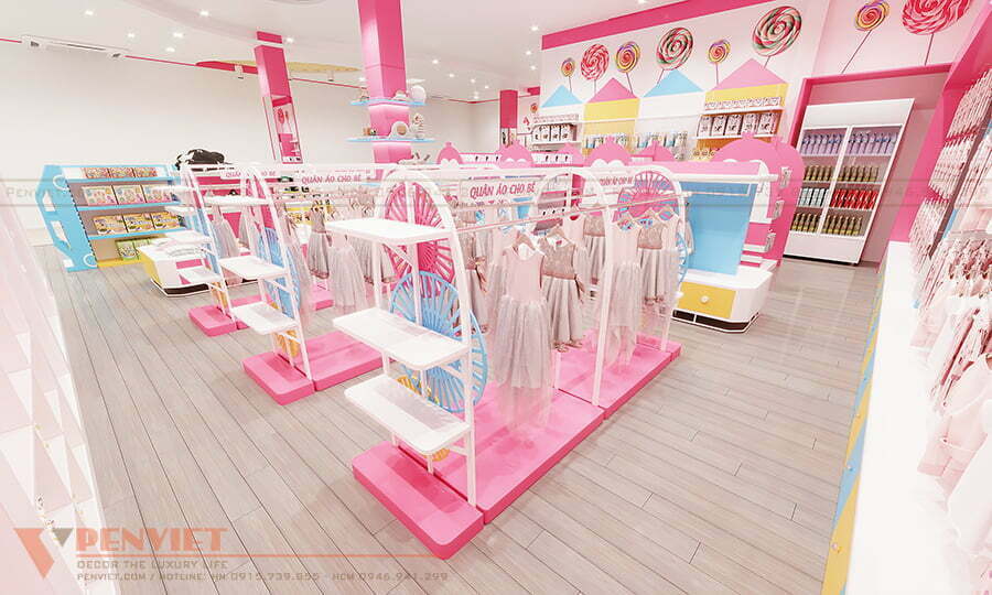 Nội thất cửa hàng mẹ và bé với gam màu hồng dễ thương