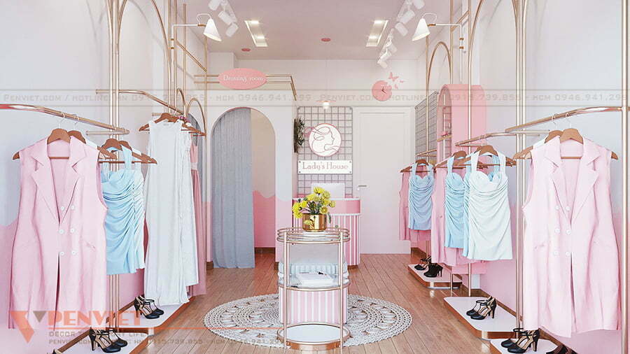 Không gian nội thất shop Lady’s House với gam màu hồng chủ đạo