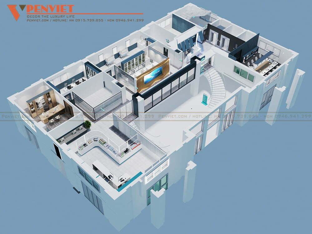 Thiết kế phòng khám được triển khai tại  tầng lửng và tầng 2