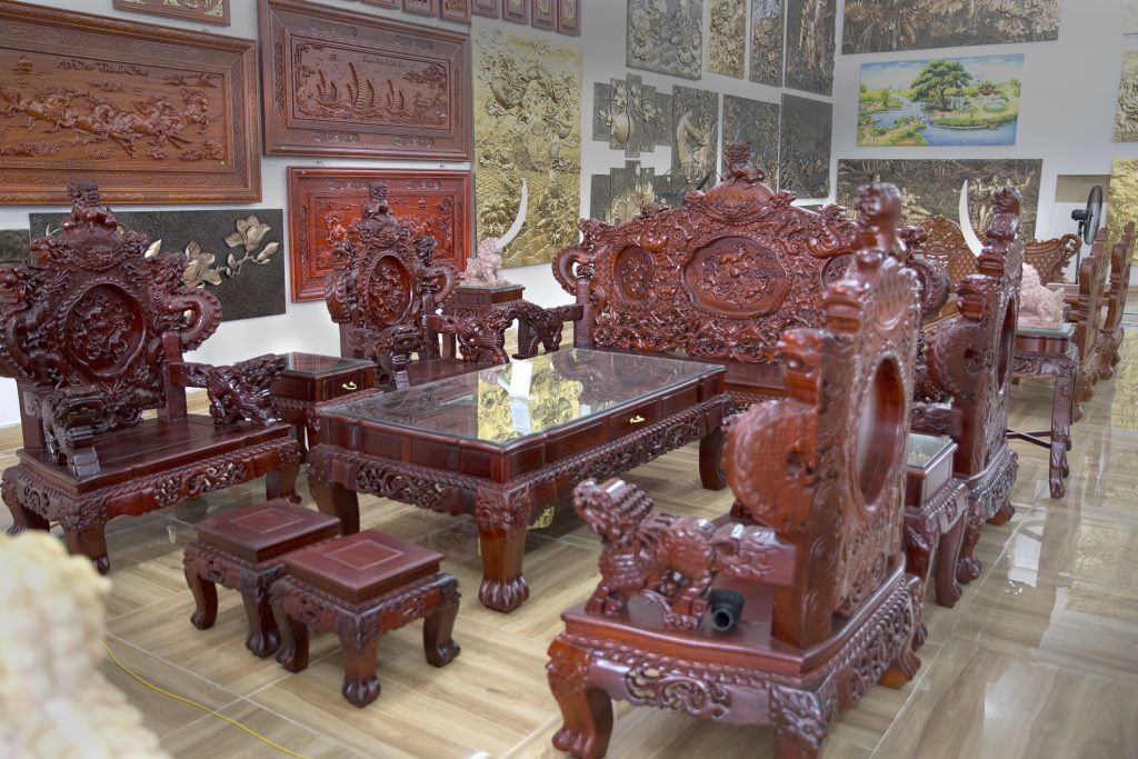 Bộ bàn ghế phòng khách gỗ hương Lào 12 món