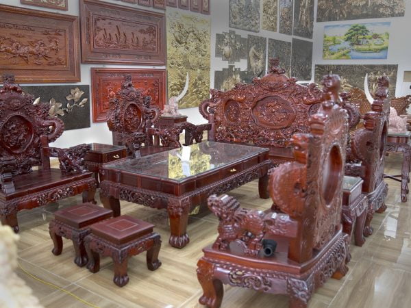 Bộ bàn ghế phòng khách gỗ hương Lào 12 món
