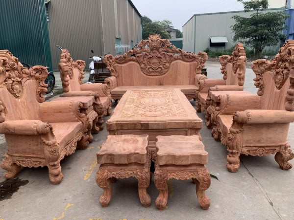 Bộ bàn ghế Hoàng gia gỗ hương đá đục tay