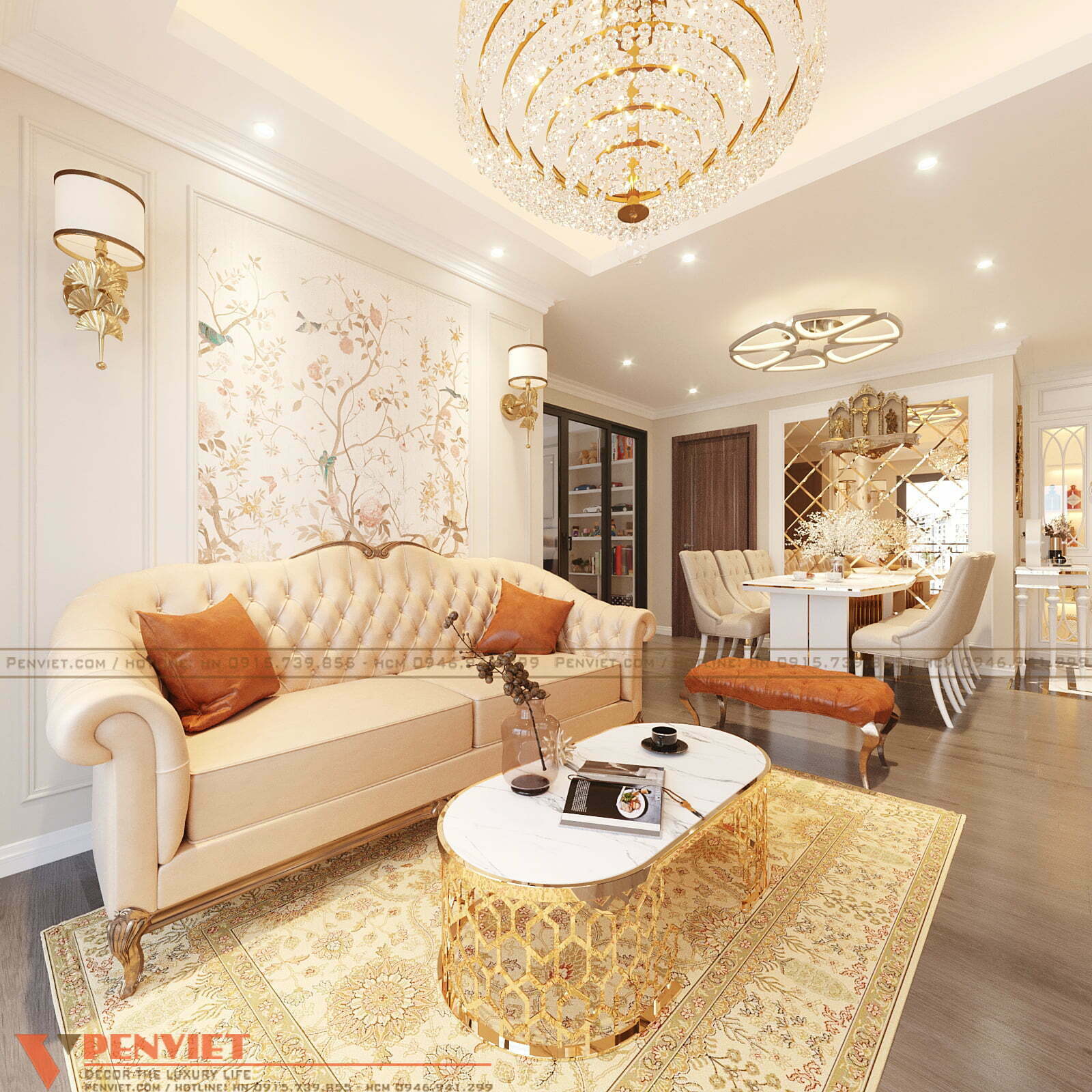 Mẫu thiết kế nội thất chung cư với vẻ đẹp đặc trưng của phong cách Tân Cổ Điển
