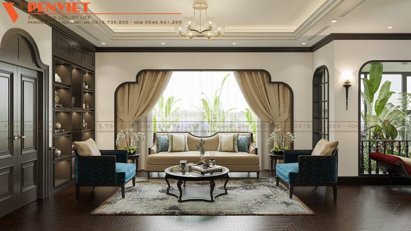 Thiết kế nội thất villa Hà Silk mang những nét đặc trưng của phong cách Indochine