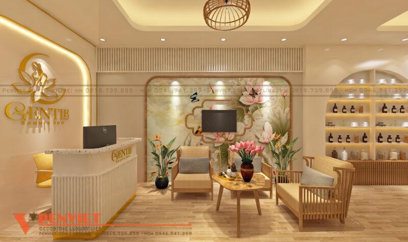 Mẫu phòng spa đẹp mang phong cách đương đại, trang bị nội thất hiện đại và sử dụng ánh sáng mềm mại để tạo ra không gian thư giãn và tinh tế.