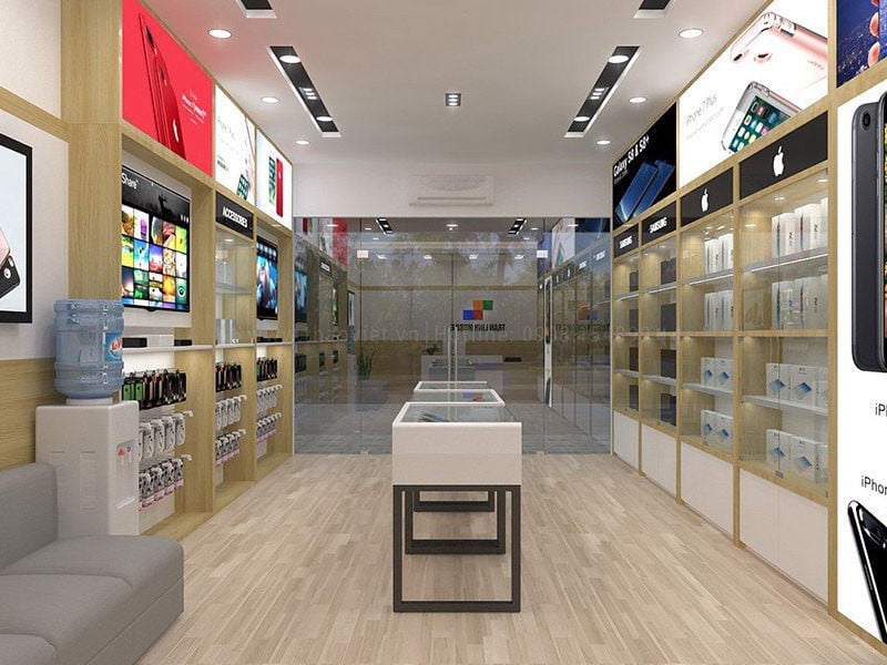 Cửa hàng điện thoại được thiết kế theo phong cách hiện đại 