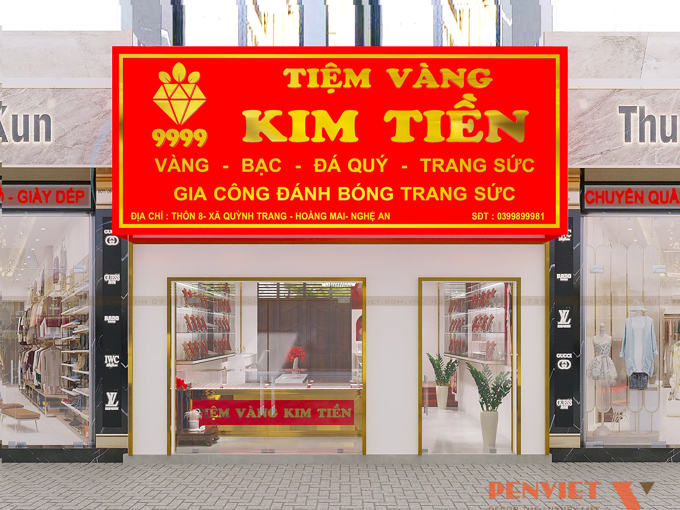 Phương án thiết kế nội thất tiệm vàng Kim Tiền tại Nghệ An có gì mới lạ?