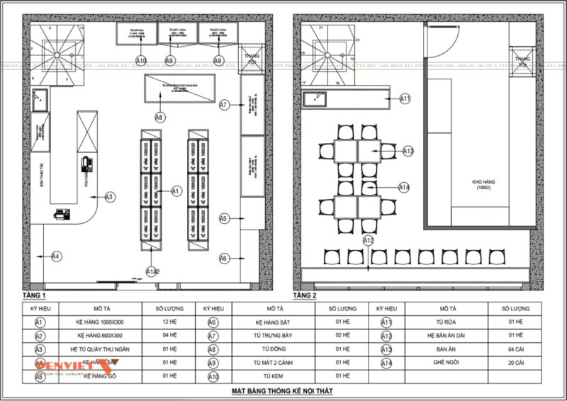 Bản vẽ kỹ thuật bố trí mặt bằng công năng dự án thiết kế siêu thị mini 80m2 2 tầng tại Hoàng Mai.
