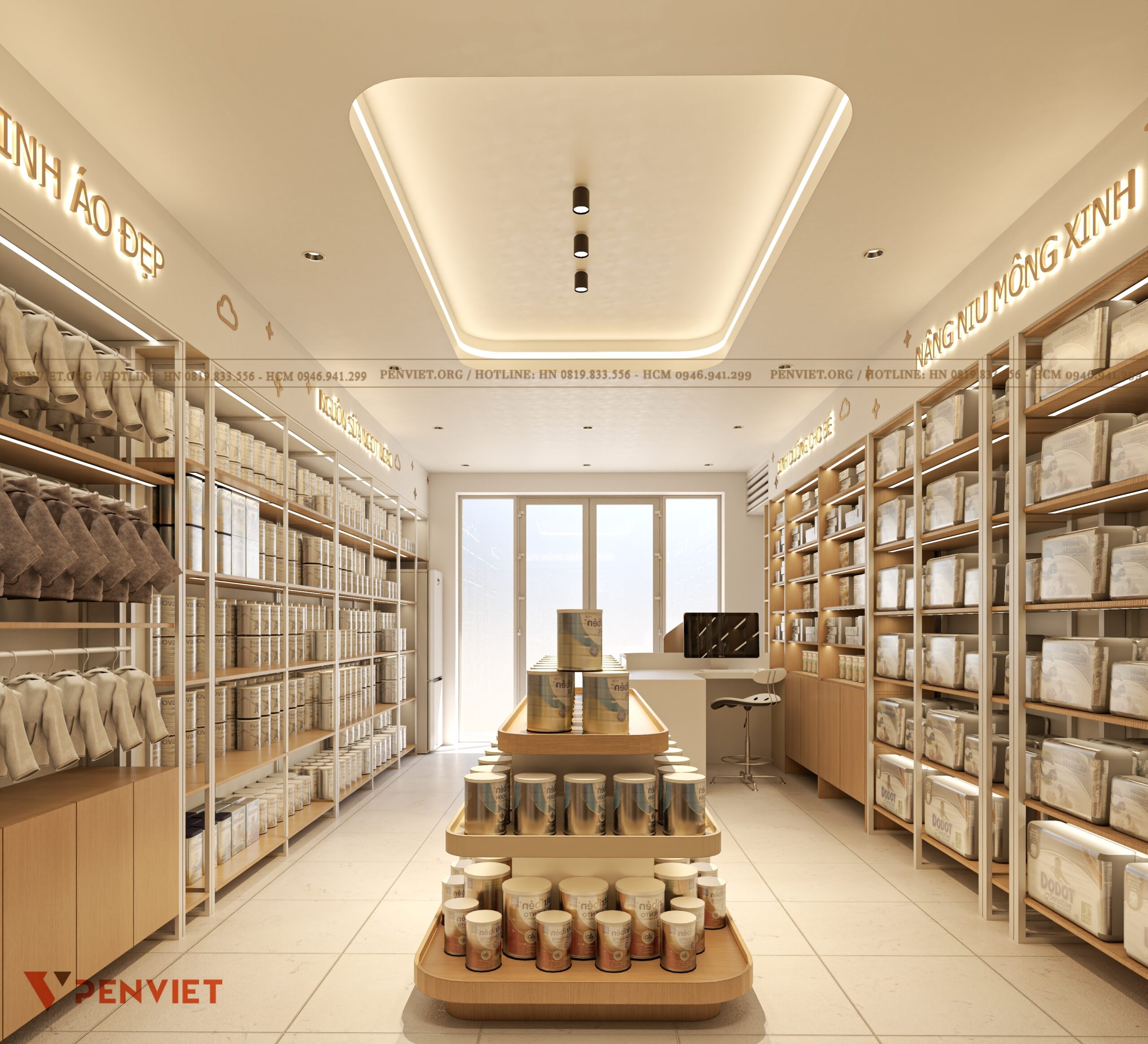 Trang chủ Thiết Kế Cửa Hàng Bỉm Sữa 40m2 Chị Kim Anh – Penviet | Trưng Mỹ, Hà Nội