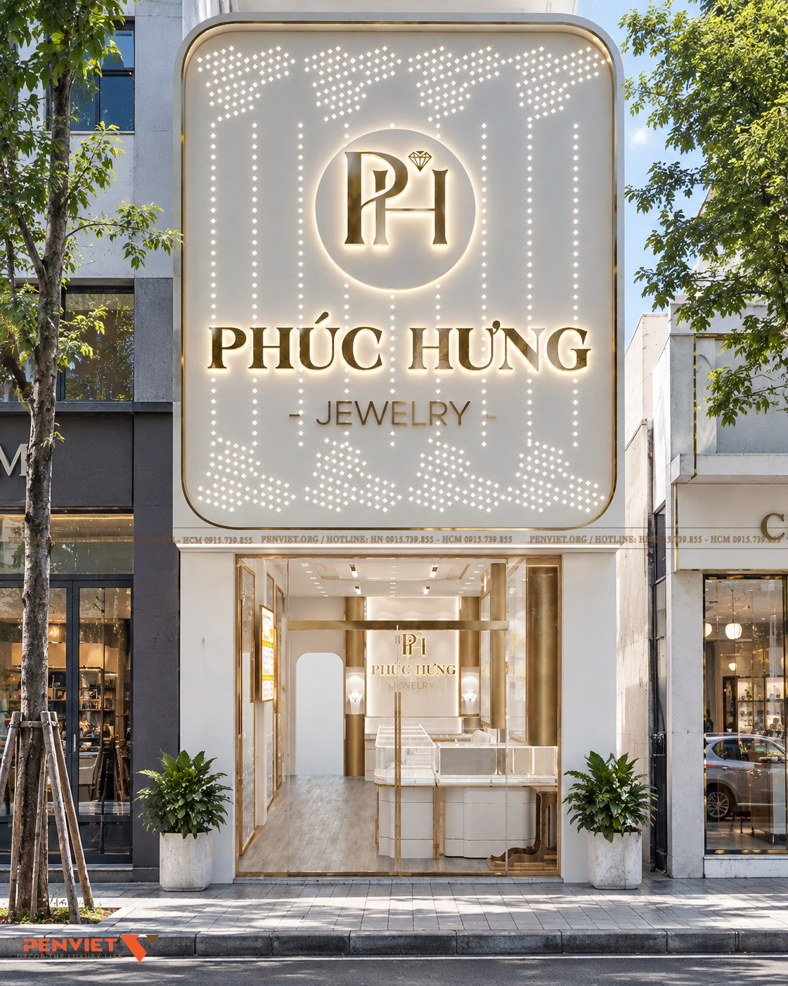 Thiết kế tiệm vàng bạc Phúc Hưng – Hà Nội | Diện tích 60m² phong cách hiện đại